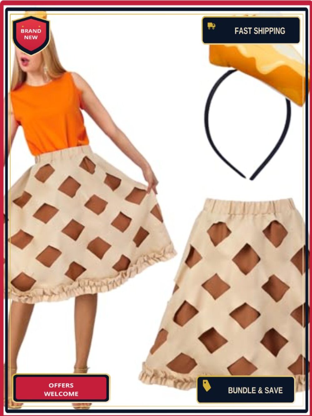 Pumpkin Pie Tutu Skirt Costume Set with Headband Women's Cosplay Party